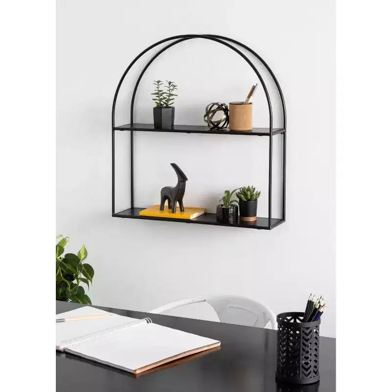 Étagère Murale Arche en Métal 61x66 cm Noire - Rangement Moderne, Design Ouvert, Montage Facile