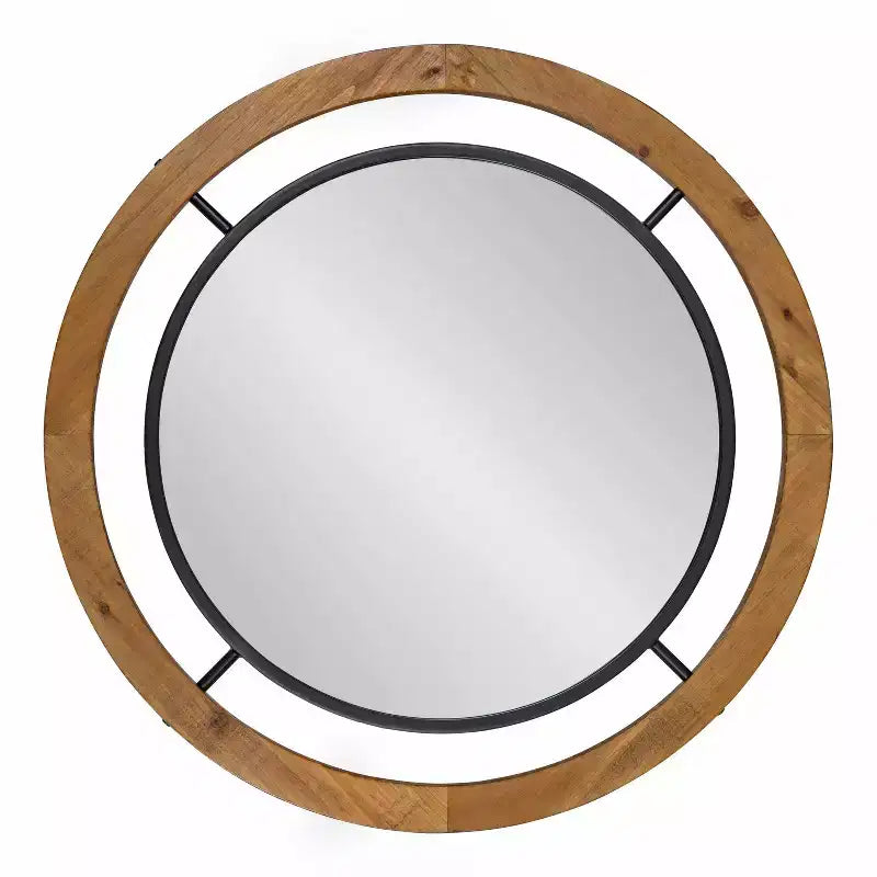 Miroir mural rond 32 po x 32 po brun – Style shabby chic, aucun assemblage requis