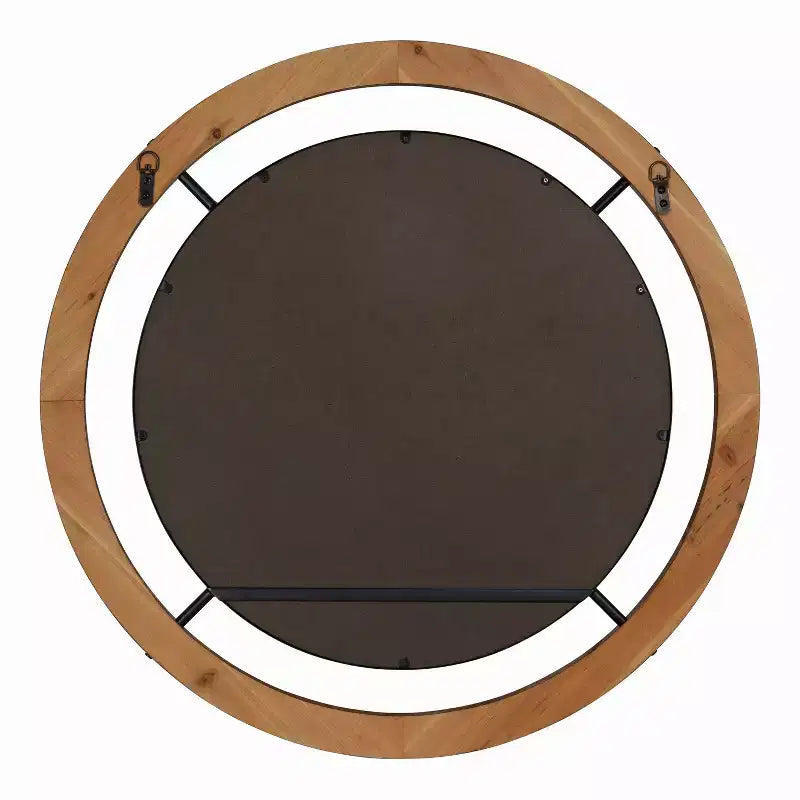 Miroir mural rond 32 po x 32 po brun – Style shabby chic, aucun assemblage requis