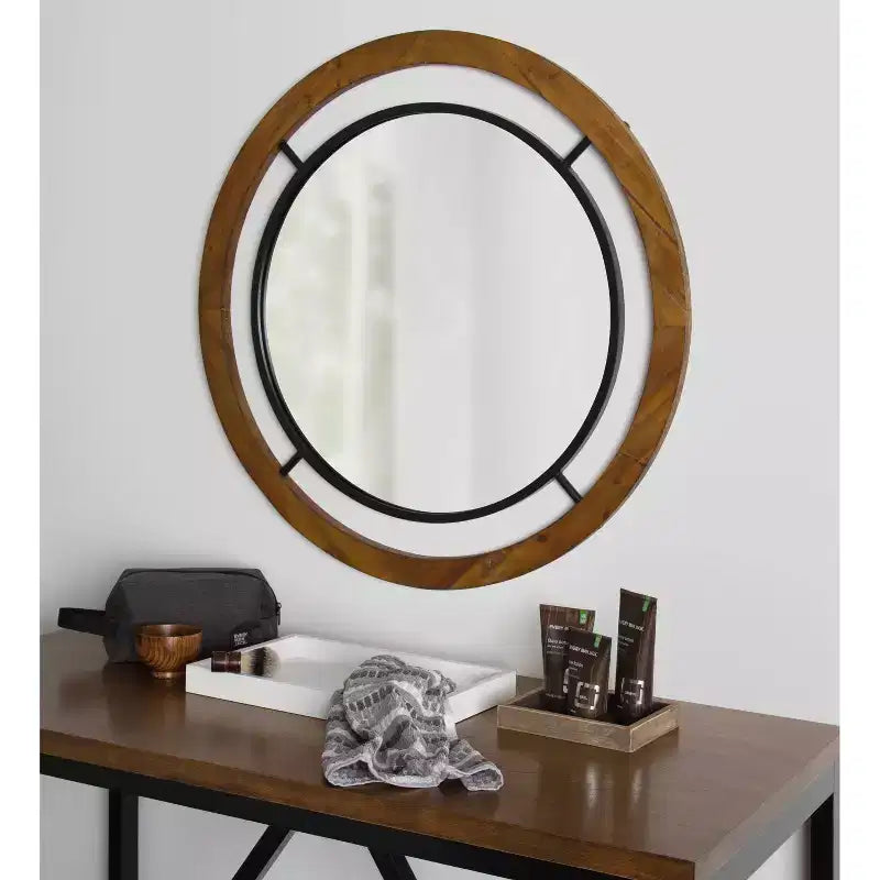 Miroir mural rond 32 po x 32 po brun – Style shabby chic, aucun assemblage requis