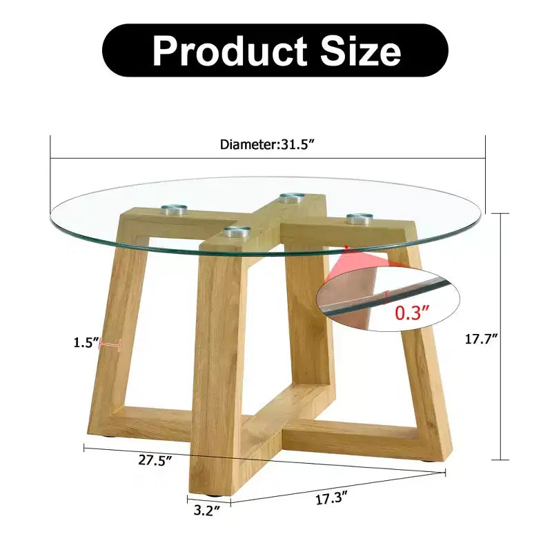 Tables basses rondes modernes et pratiques, avec plateau en verre trempé transparent, tables en MDF couleur bois pour salons, chambres