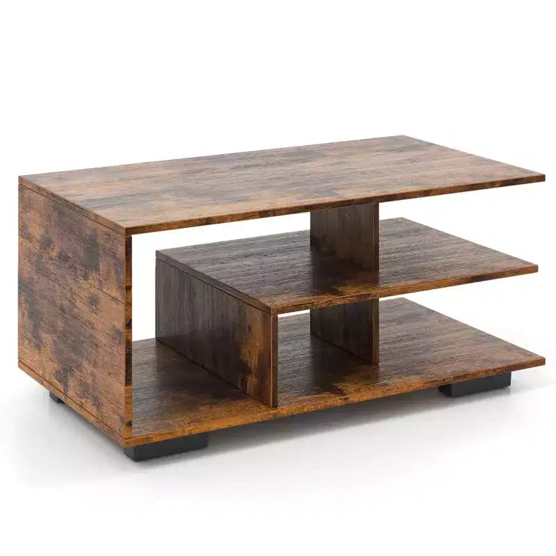 Table basse avec étagère centrale en L pour salon Marron rustique
