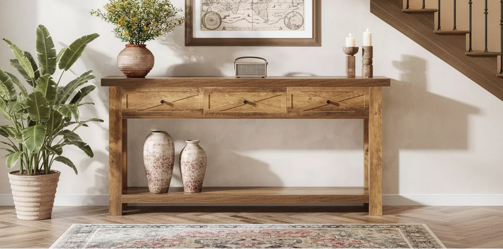 Console 70,9" avec 3 tiroirs, table d'entrée de ferme avec étagère de rangement, table de canapé derrière le canapé pour le couloir, le foyer,