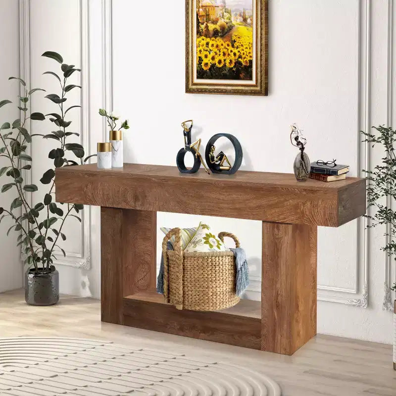Table console longue de 63 pouces pour l'entrée - Table de canapé de style rustique pour l'arrière du canapé, le couloir et le salon, Table d'entrée en bois rustique pour le hall, Décoration intérieure