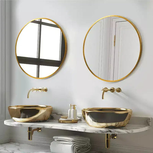 Miroir suspendu rond 20x20x1in en alliage d'aluminium à bords fins doré