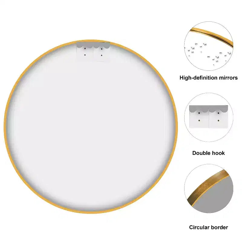 Miroir suspendu rond 20x20x1in en alliage d'aluminium à bords fins doré