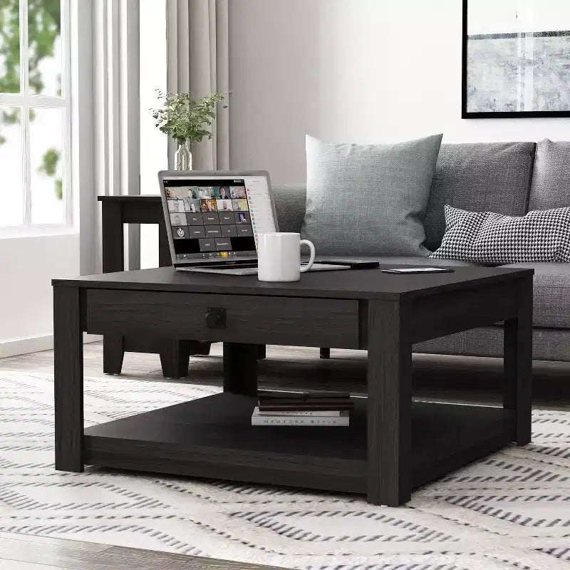 Table basse en bois avec tiroir de rangement 80 l x 80 P x 41,4 H cm