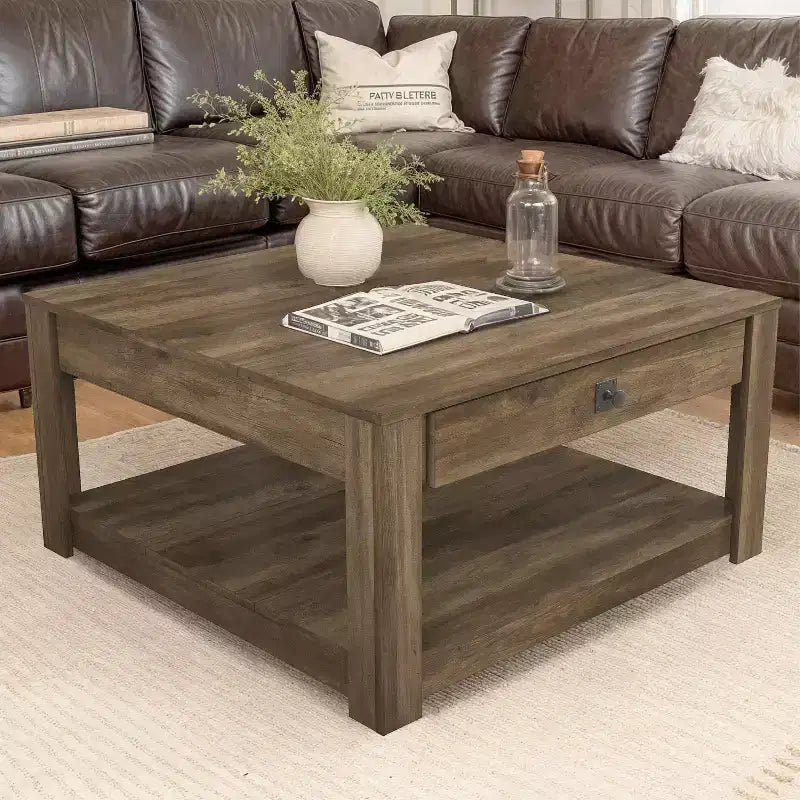 Table basse en bois avec tiroir de rangement 80 l x 80 P x 41,4 H cm