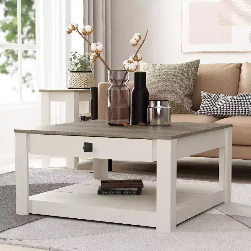 Table basse en bois avec tiroir de rangement 80 l x 80 P x 41,4 H cm