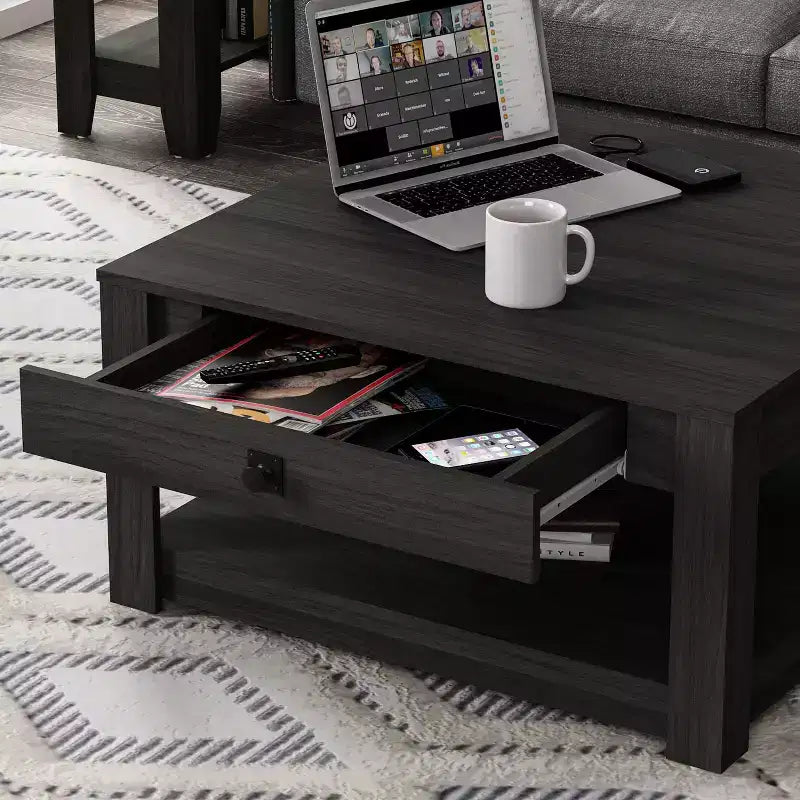 Table basse en bois avec tiroir de rangement 80 l x 80 P x 41,4 H cm