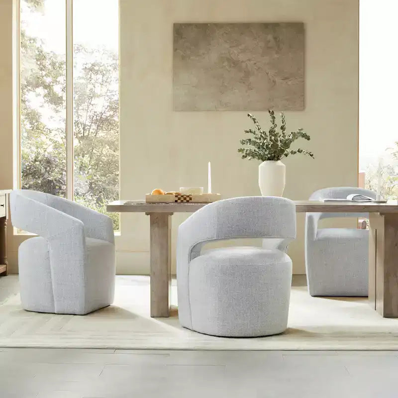 Chaise de salle à manger moderne « Barrel » avec roulettes et dossier ouvert « Anywhere Chair » sans assemblage