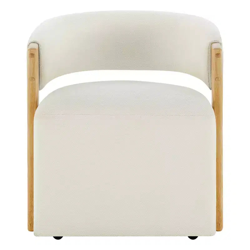 Chaise de salle à manger rembourrée avec accoudoirs en bois et roulettes cachées