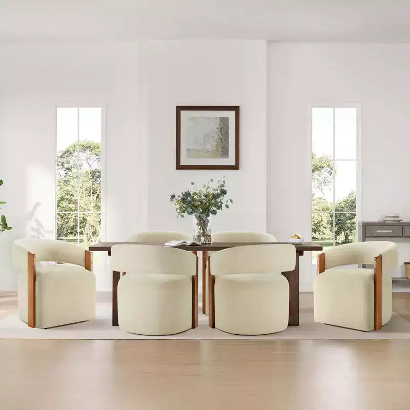 Chaise de salle à manger rembourrée avec accoudoirs en bois et roulettes cachées