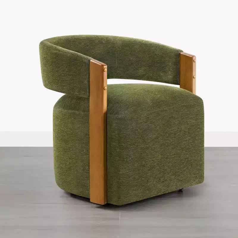 Chaise de salle à manger rembourrée avec accoudoirs en bois et roulettes cachées