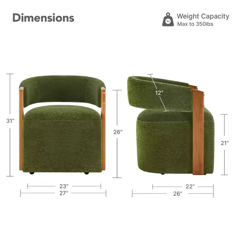 Chaise de salle à manger rembourrée avec accoudoirs en bois et roulettes cachées
