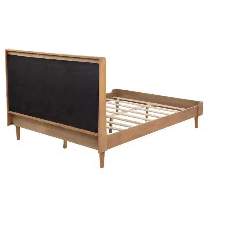Lit Whisen Wood avec tête de lit capitonnée et cadre renforcé