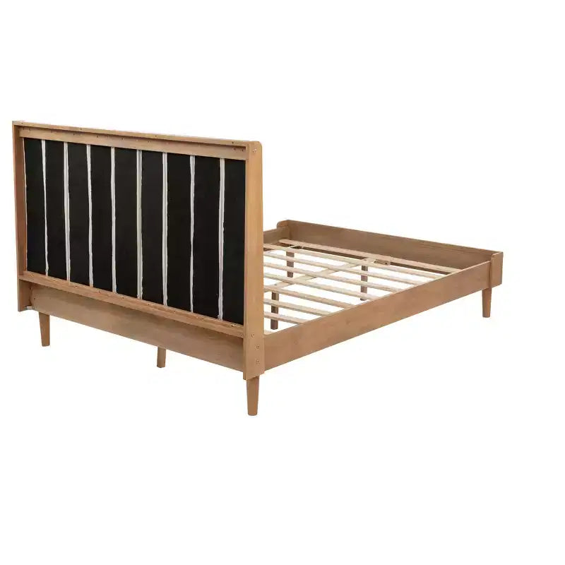Lit Whisen Wood avec tête de lit capitonnée et cadre renforcé