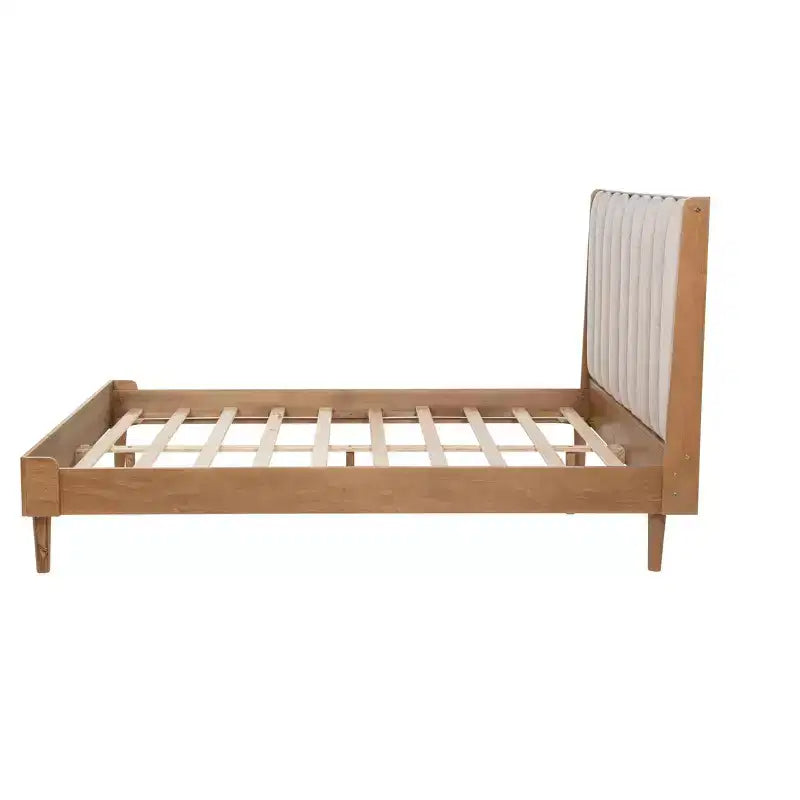 Lit Whisen Wood avec tête de lit capitonnée et cadre renforcé