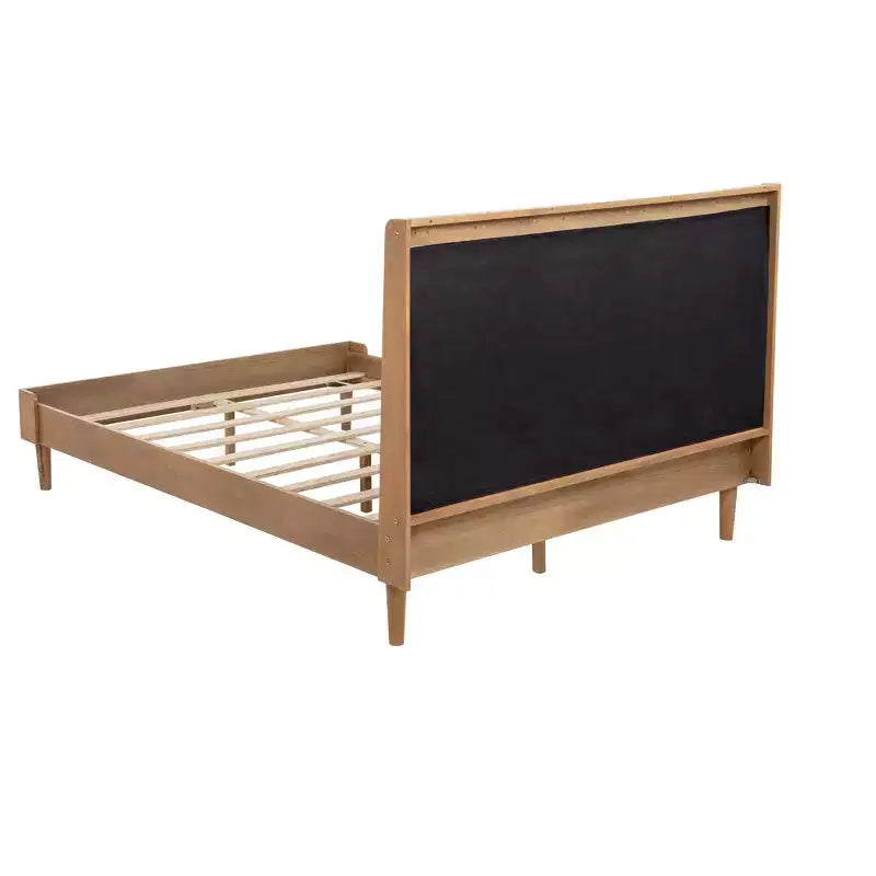 Lit Whisen Wood avec tête de lit capitonnée et cadre renforcé