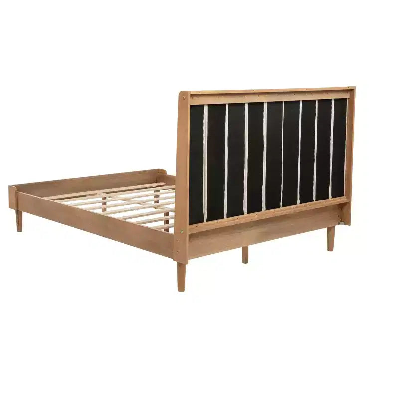 Lit Whisen Wood avec tête de lit capitonnée et cadre renforcé