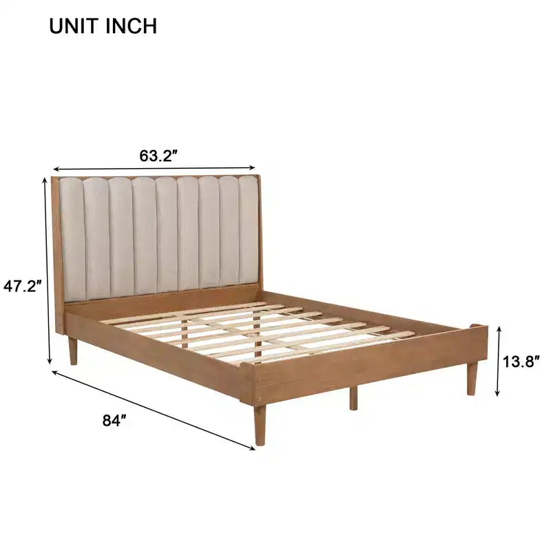Lit Whisen Wood avec tête de lit capitonnée et cadre renforcé