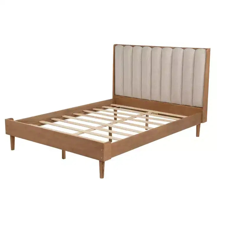 Lit Whisen Wood avec tête de lit capitonnée et cadre renforcé