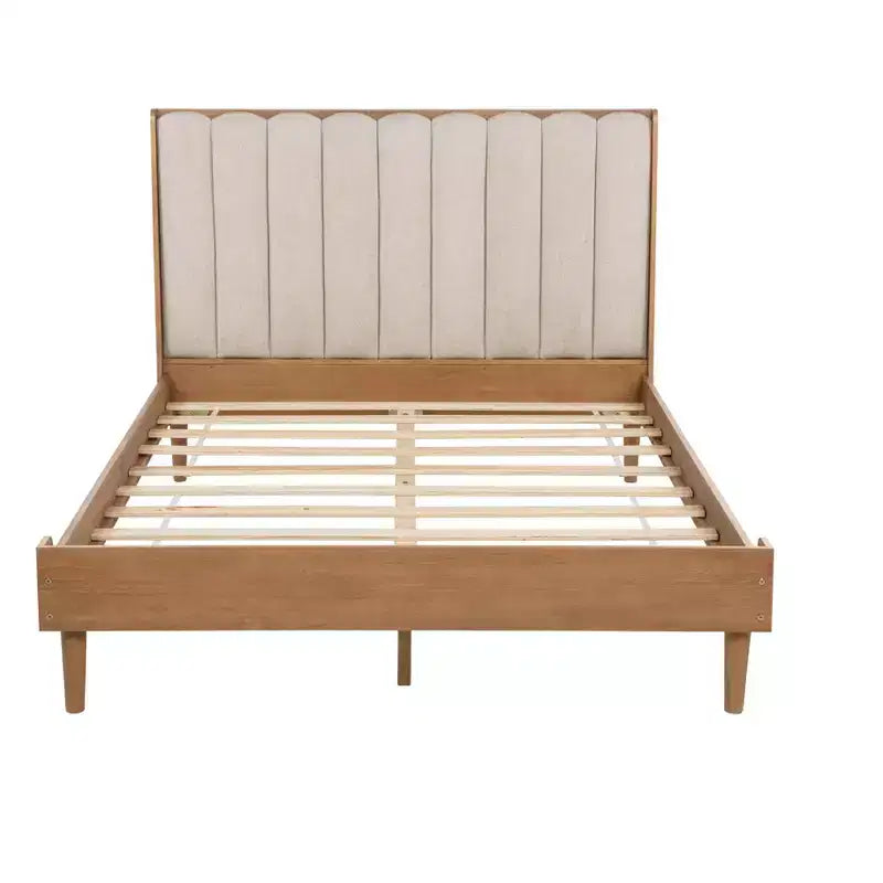 Lit Whisen Wood avec tête de lit capitonnée et cadre renforcé