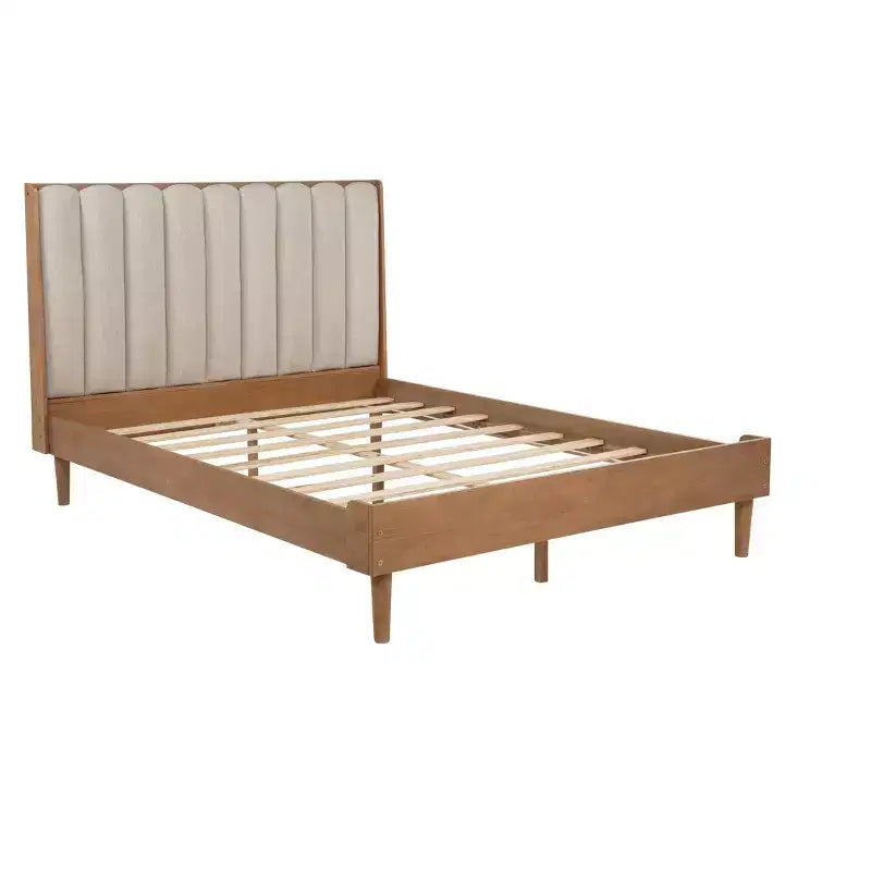 Lit Whisen Wood avec tête de lit capitonnée et cadre renforcé
