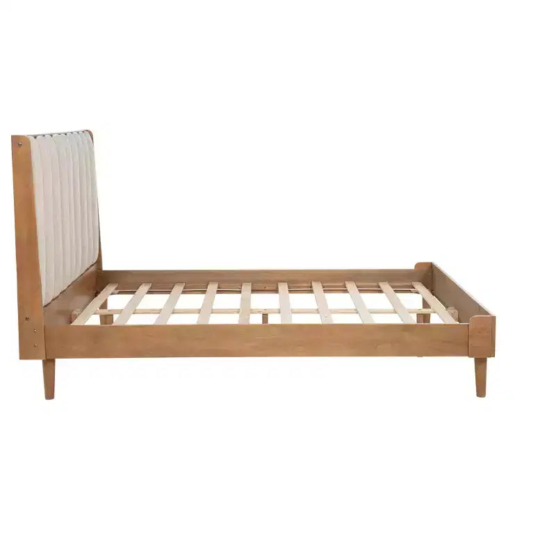 Lit Whisen Wood avec tête de lit capitonnée et cadre renforcé