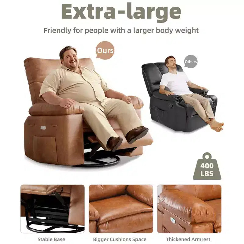 Fauteuils inclinables surdimensionnés avec fonction de chaleur et de massage - Fauteuil inclinable paresseux pivotant à 360° pour adultes - Fauteuil à bascule manuel