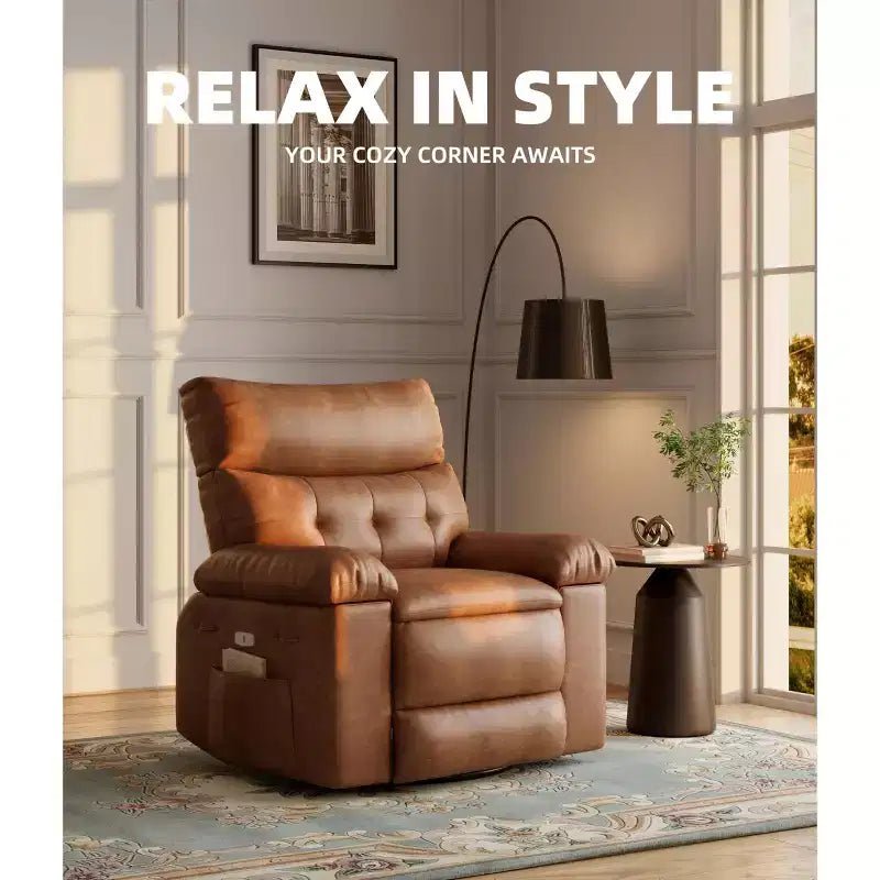 Fauteuils inclinables surdimensionnés avec fonction de chaleur et de massage - Fauteuil inclinable paresseux pivotant à 360° pour adultes - Fauteuil à bascule manuel