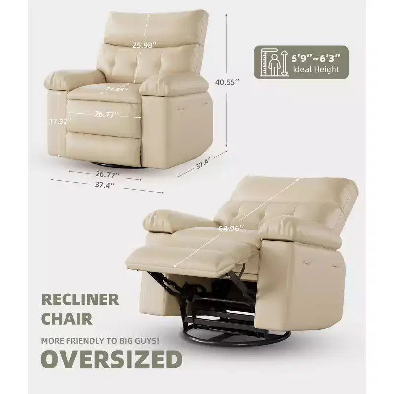 Fauteuils inclinables surdimensionnés avec fonction de chaleur et de massage - Fauteuil inclinable paresseux pivotant à 360° pour adultes - Fauteuil à bascule manuel