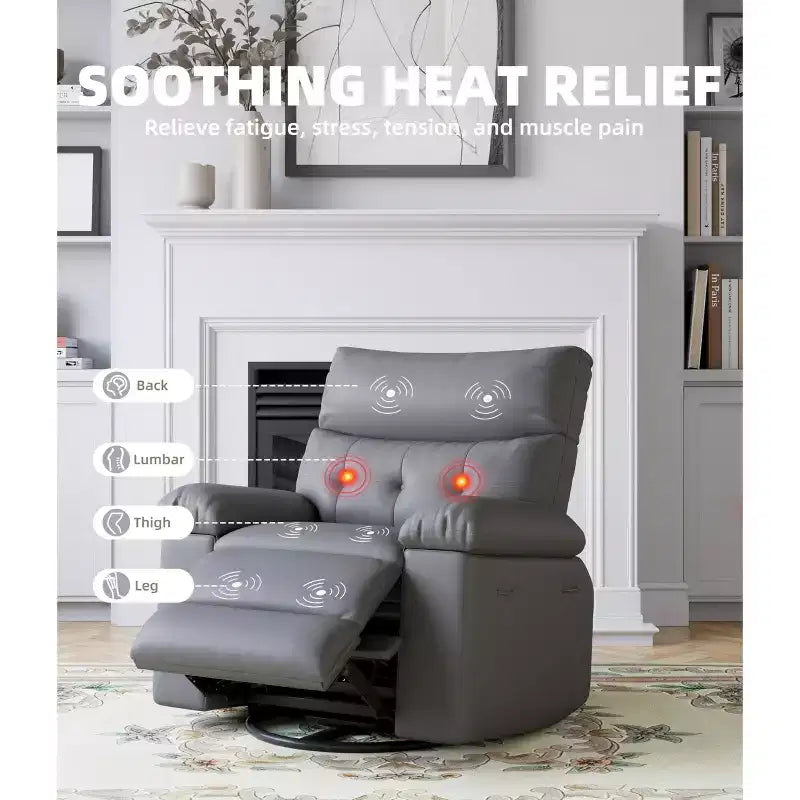Fauteuils inclinables surdimensionnés avec fonction de chaleur et de massage - Fauteuil inclinable paresseux pivotant à 360° pour adultes - Fauteuil à bascule manuel