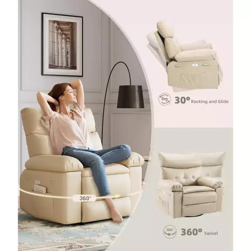 Fauteuils inclinables surdimensionnés avec fonction de chaleur et de massage - Fauteuil inclinable paresseux pivotant à 360° pour adultes - Fauteuil à bascule manuel