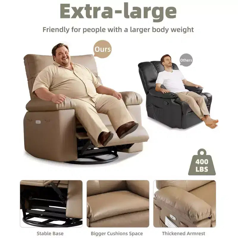 Fauteuils inclinables surdimensionnés avec fonction de chaleur et de massage - Fauteuil inclinable paresseux pivotant à 360° pour adultes - Fauteuil à bascule manuel