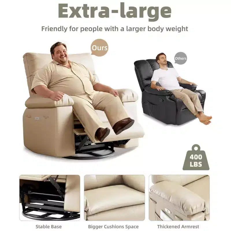 Fauteuils inclinables surdimensionnés avec fonction de chaleur et de massage - Fauteuil inclinable paresseux pivotant à 360° pour adultes - Fauteuil à bascule manuel