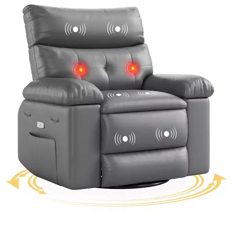 Fauteuils inclinables surdimensionnés avec fonction de chaleur et de massage - Fauteuil inclinable paresseux pivotant à 360° pour adultes - Fauteuil à bascule manuel