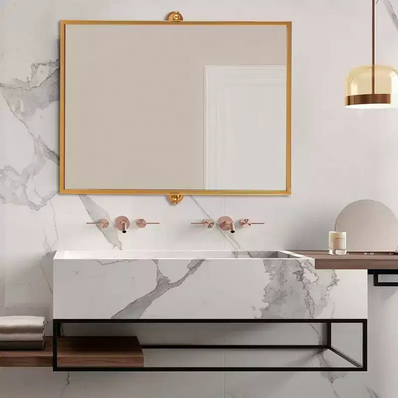Miroir Suspendu Fer Angle Droit Rectangle Grille Noire 39x30x1in