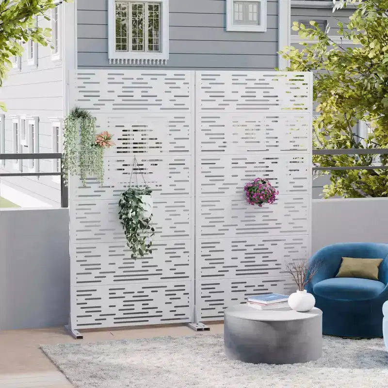 Panneau d'intimité extérieur blanc naturel 72x35, séparateur pliant naturel 6 pièces pour cour arrière et jardin