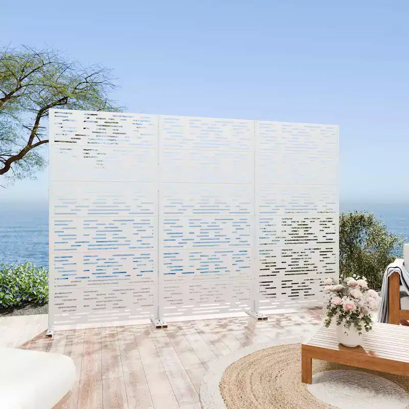 Panneau d'intimité extérieur blanc naturel 72x35, séparateur pliant naturel 6 pièces pour cour arrière et jardin