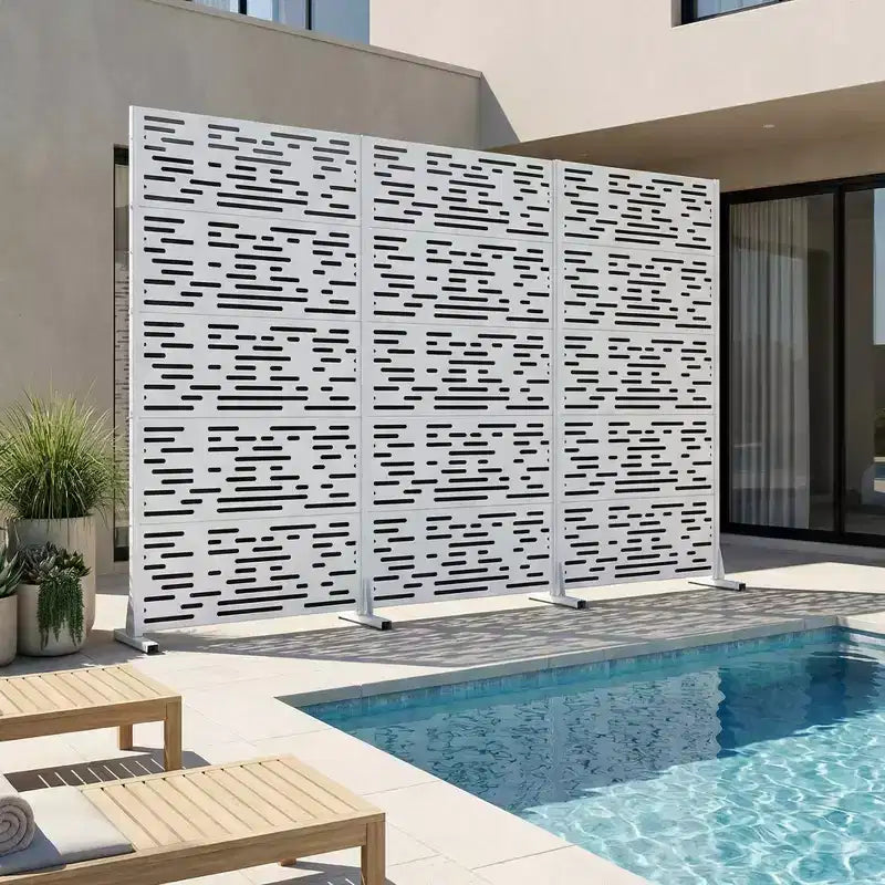 Panneau d'intimité extérieur blanc naturel 72x35, séparateur pliant naturel 6 pièces pour cour arrière et jardin