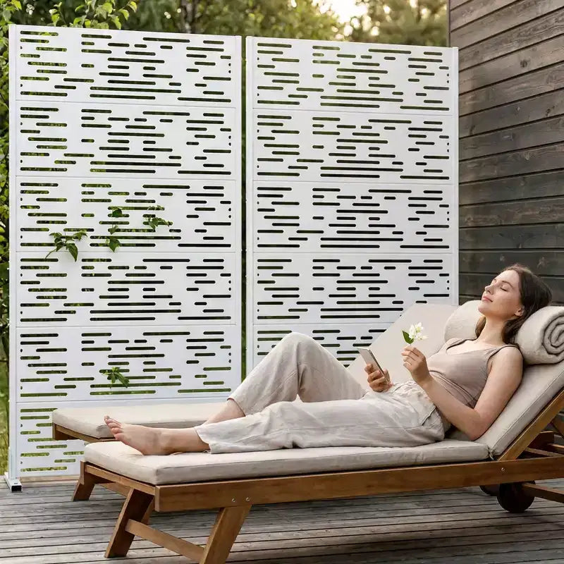 Panneau d'intimité extérieur blanc naturel 72x35, séparateur pliant naturel 6 pièces pour cour arrière et jardin