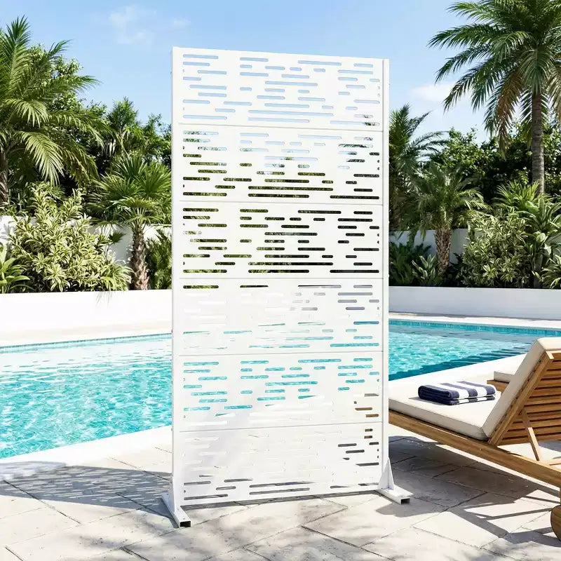 Panneau d'intimité extérieur blanc naturel 72x35, séparateur pliant naturel 6 pièces pour cour arrière et jardin