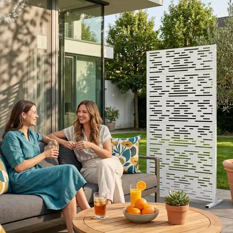 Panneau d'intimité extérieur blanc naturel 72x35, séparateur pliant naturel 6 pièces pour cour arrière et jardin