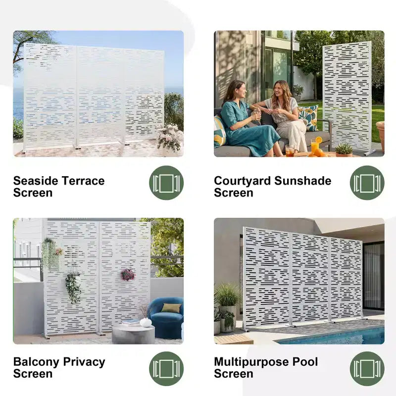 Panneau d'intimité extérieur blanc naturel 72x35, séparateur pliant naturel 6 pièces pour cour arrière et jardin