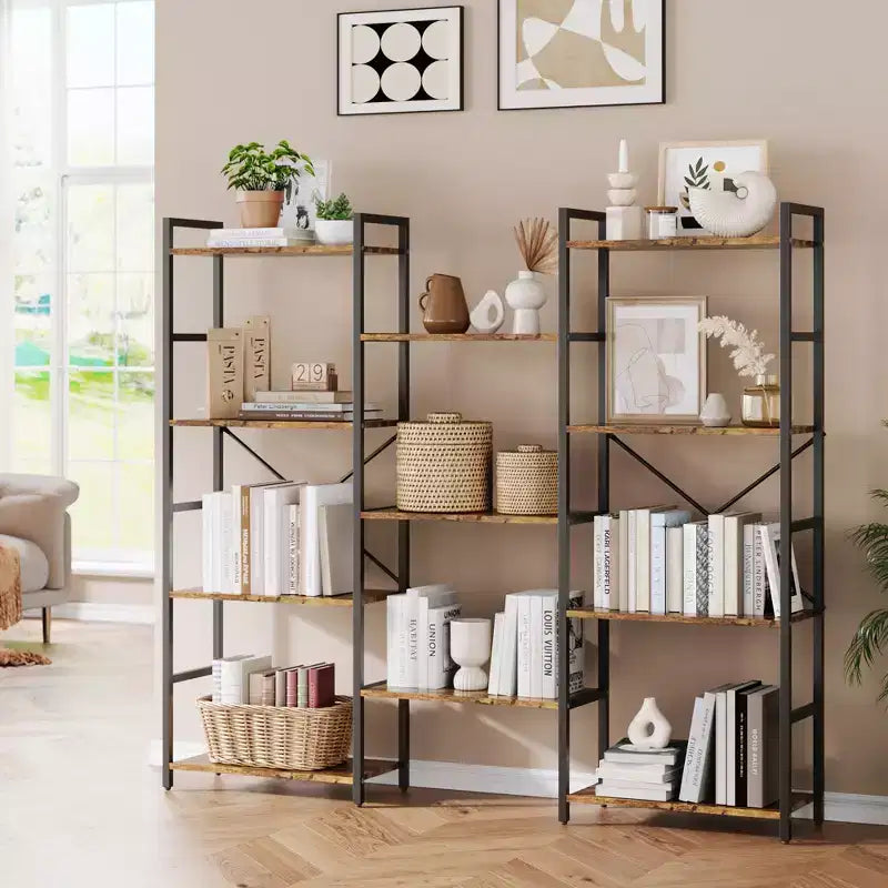 Étagère à 4 niveaux avec 11 étagères ouvertes, bibliothèque large à triple colonne pour la maison et le bureau, organisateur de rangement spacieux et élégant