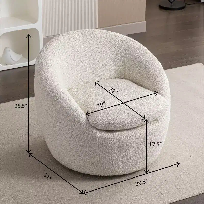 Fauteuil d'appoint moderne en bouclette, pivotant avec base à 360° et assise rembourrée, pour salon ou chambre à coucher, blanc