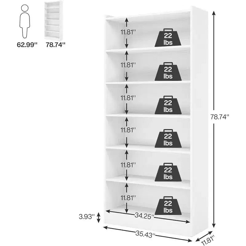Grande bibliothèque, étagère de rangement moderne à 7 niveaux, grande étagère de présentation ouverte pour salon, bureau