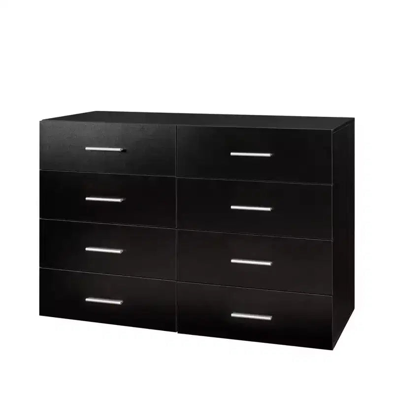 Commode de 120 cm de large avec 8 tiroirs en panneaux de particules noirs