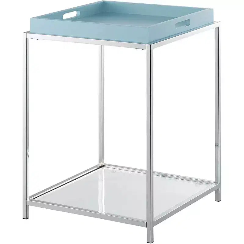Table d'appoint rectangulaire en métal, couleur bleue, 24 po H